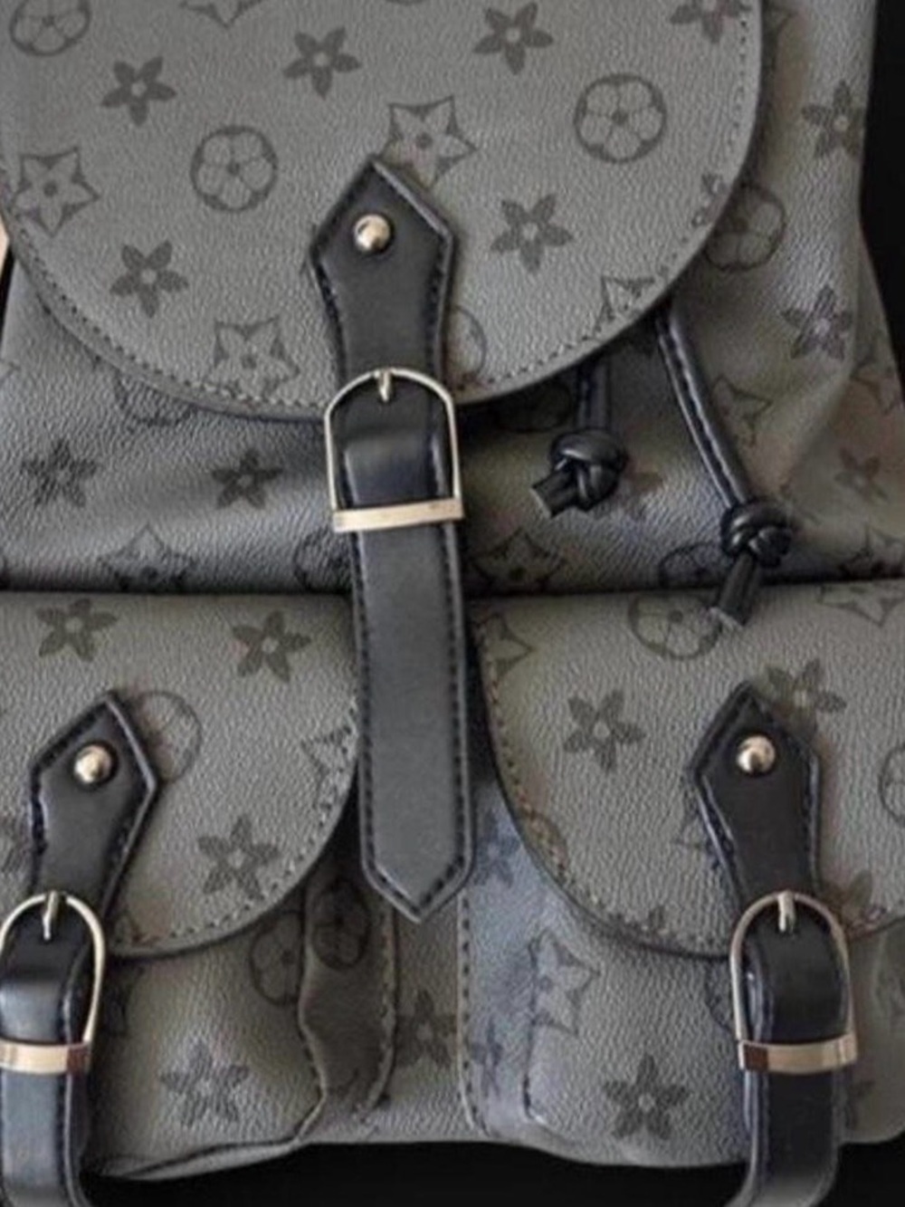 NWT Star Monogram Vegan Leather Mini Backpack Grey & Black Designer Inspired